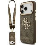Guess 4G Big 4G Classic Logo Big Strap Metal Buttons Case For Iphone 17 Pro Brown - (GUHCP17LP4G4BCSW)