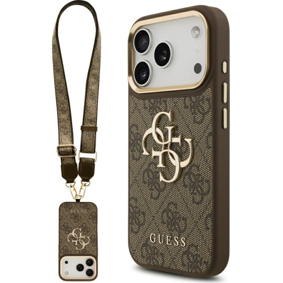 Guess 4G Big 4G Classic Logo Big Strap Metal Buttons Case For Iphone 17 Pro Brown - (GUHCP17LP4G4BCSW)