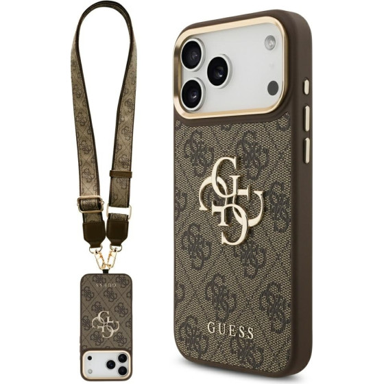 Guess 4G Big 4G Classic Logo Big Strap Metal Buttons Case For Iphone 17 Pro Max Brown - (GUHCP17XP4G4BCSW)