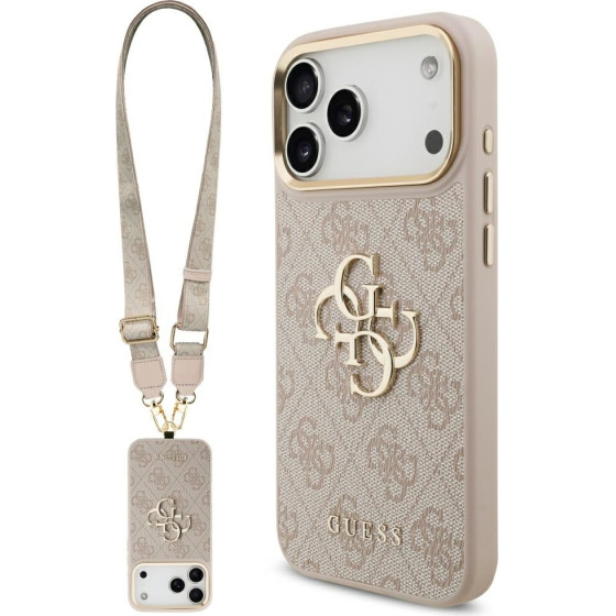 Guess 4G Big 4G Classic Logo Big Strap Metal Buttons Case For Iphone 17 Pro Max Pink - (GUHCP17XP4G4BCSP)