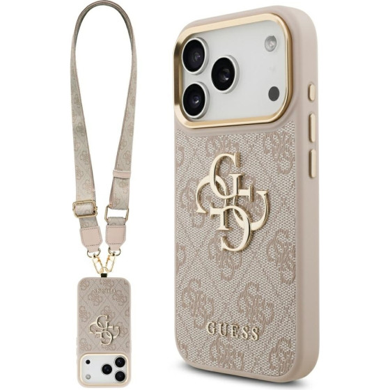 Guess 4G Big 4G Classic Logo Big Strap Metal Buttons Case For Iphone 17 Pro Pink - (GUHCP17LP4G4BCSP)