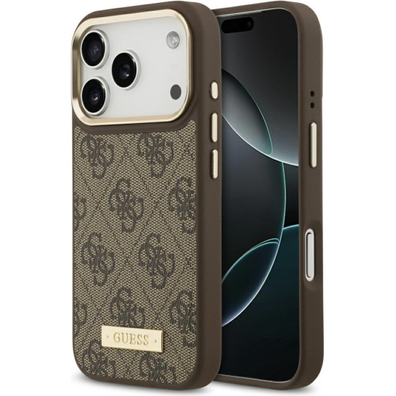 Guess 4G Logo Plate Magsafe Case For Iphone 17 Pro Brown - (GUHMP17LU4GPRW)
