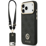 Guess 4G Srtass Logo & Big Strap Metal Buttons Magsafe Case For Iphone 17 Pro Max Black - (GUHMP17XP4G4DCSK)