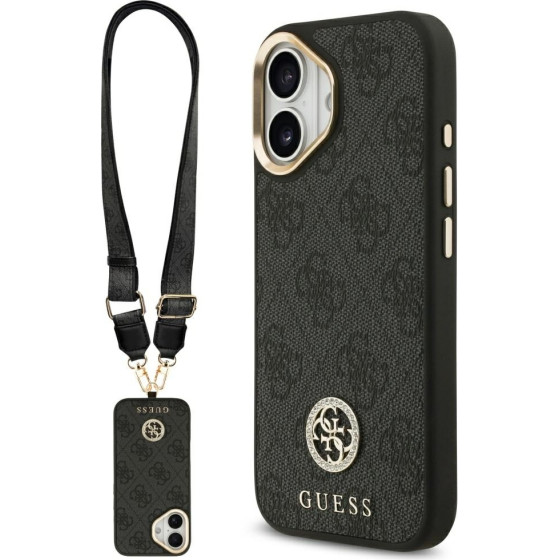 Guess 4G Strass Logo & Big Strap Metal Buttons Magsafe Case For Iphone 17 Black - (GUHMP17SP4G4DCSK)