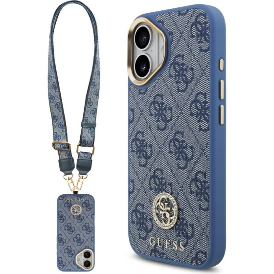 Guess 4G Strass Logo & Big Strap Metal Buttons Magsafe Case For Iphone 17 Blue - (GUHMP17SP4G4DCSB)