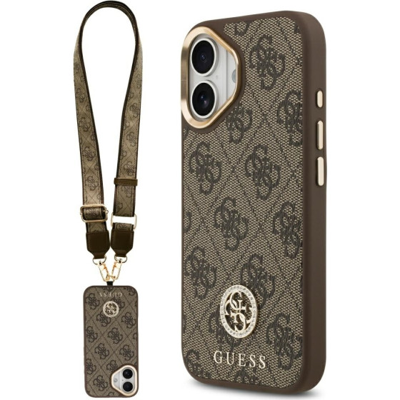 Guess 4G Strass Logo & Big Strap Metal Buttons Magsafe Case For Iphone 17 Brown - (GUHMP17SP4G4DCSW)