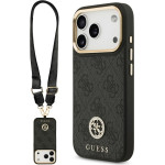 Guess 4G Strass Logo & Big Strap Metal Buttons Magsafe Case For Iphone 17 Pro Black - (GUHMP17LP4G4DCSK)