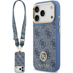 Guess 4G Strass Logo & Big Strap Metal Buttons Magsafe Case For Iphone 17 Pro Blue - (GUHMP17LP4G4DCSB)