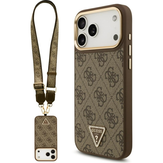 Guess 4G Triangle Logo & Big Strap Metal Buttons Magsafe Case For Iphone 17 Pro Max Brown - (GUHMP17XP4G4TCSW)