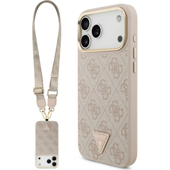 Guess 4G Triangle Logo & Big Strap Metal Buttons Magsafe Case For Iphone 17 Pro Max Pink - (GUHMP17XP4G4TCSP)