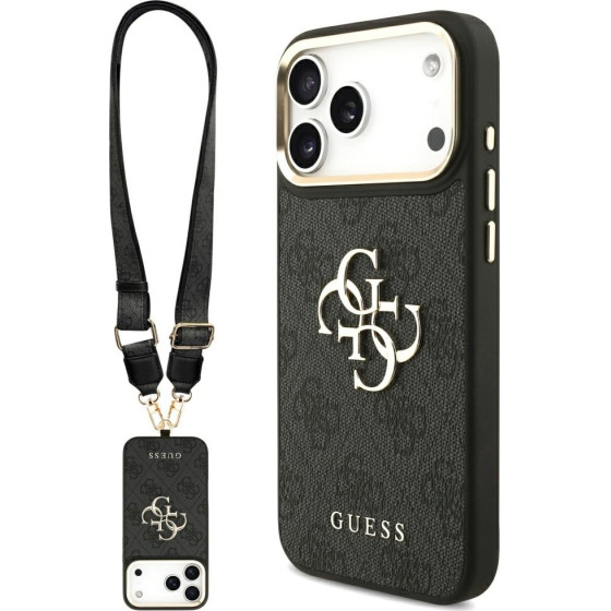 Guess Case 4G Big 4G Classic Logo Big Strap Metal Buttons For Iphone 17 Pro Max Black - (GUHCP17XP4G4BCSK)