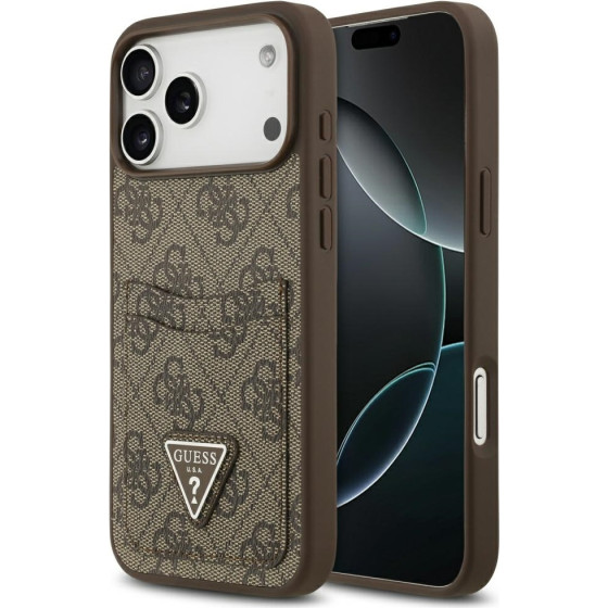 Guess Case 4G Double Card Triangle For Iphone 17 Pro Max Brown - (GUHCP17XP4TPW)