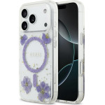 Guess Case Resin Flowers Glitter Magsafe For Iphone 17 Pro Purple - (GUHMP17LRBFGFGMU)