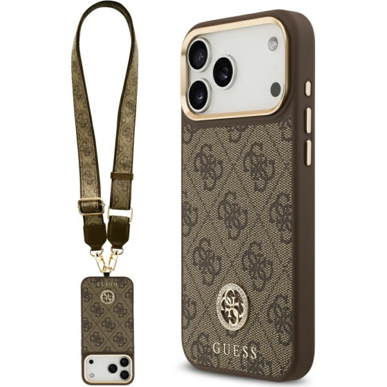 Guess Etui 4G Strass Logo & Big Strap Metal Buttons Magsafe Do Iphone 17 Pro Max Brazowy - (GUHMP17XP4G4DCSW)