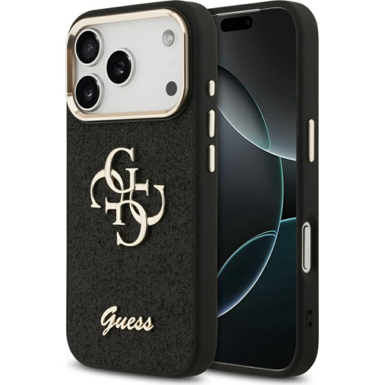 Guess Fixed Glitter Big 4G Metal Frame Case For Iphone 17 Pro Black - (GUHCP17LHG4SGCK)