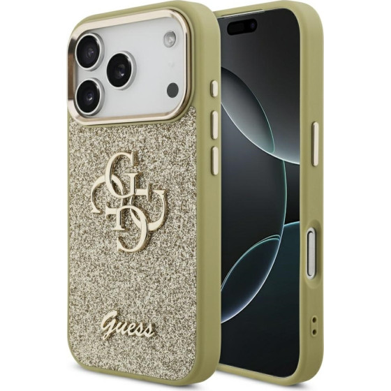 Guess Fixed Glitter Big 4G Metal Frame Case For Iphone 17 Pro Gold - (GUHCP17LHG4SGCD)