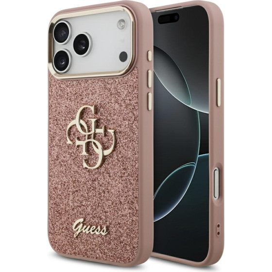 Guess Fixed Glitter Big 4G Metal Frame Case For Iphone 17 Pro Max Pink - (GUHCP17XHG4SGCP)