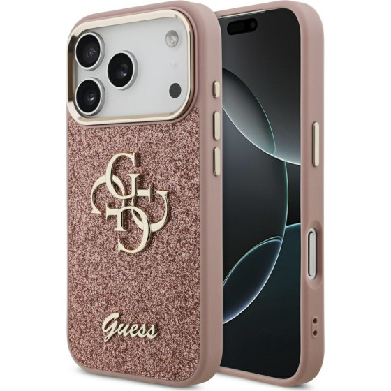Guess Fixed Glitter Big 4G Metal Frame Case For Iphone 17 Pro Pink - (GUHCP17LHG4SGCP)