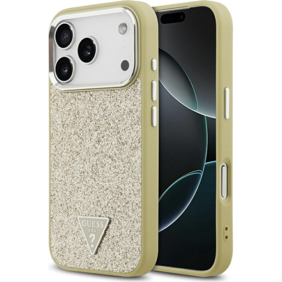 Guess Glitter Triangle Logo Magsafe Case For Iphone 17 Pro Gold - (GUHMP17LPFGTSCMD)