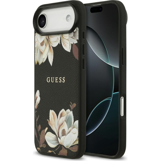 Guess Grained Flowers Classic Logo Magsafe Case For Iphone Air Black - (GUHMP17MPGNMPLMK)