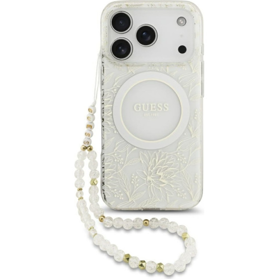 Guess Iml Flowers Electro Pearl Strap Magsafe Case For Iphone 17 Pro White - (GUHMP17LHCPOFPH)