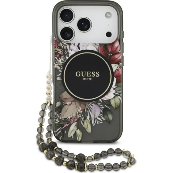 Guess Iml Flowers Pearl Strap Magsafe Case For Iphone 17 Pro Black - (GUHMP17LHFWBRCESK)