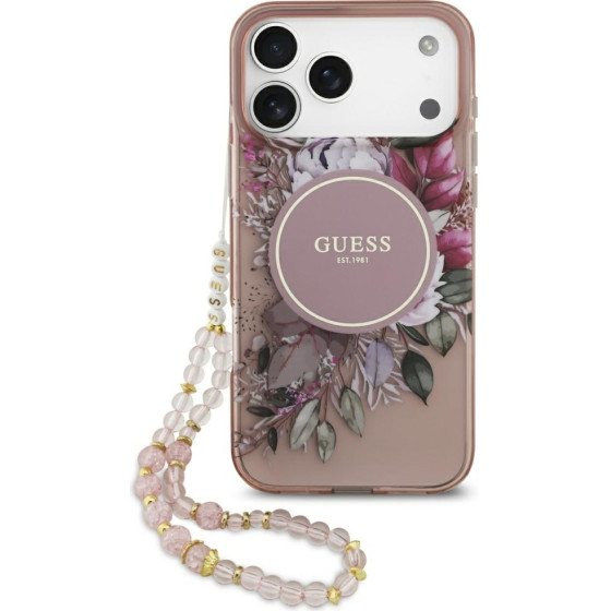 Guess Iml Flowers Pearl Strap Magsafe Case For Iphone 17 Pro Max Pink - (GUHMP17XHFWBRCESP)