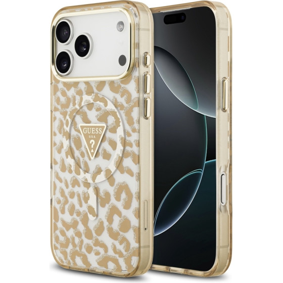 Guess Leopard Glitter Magsafe Case For Iphone 17 Pro Brown - (GUHMP17LHLEGTGLW)