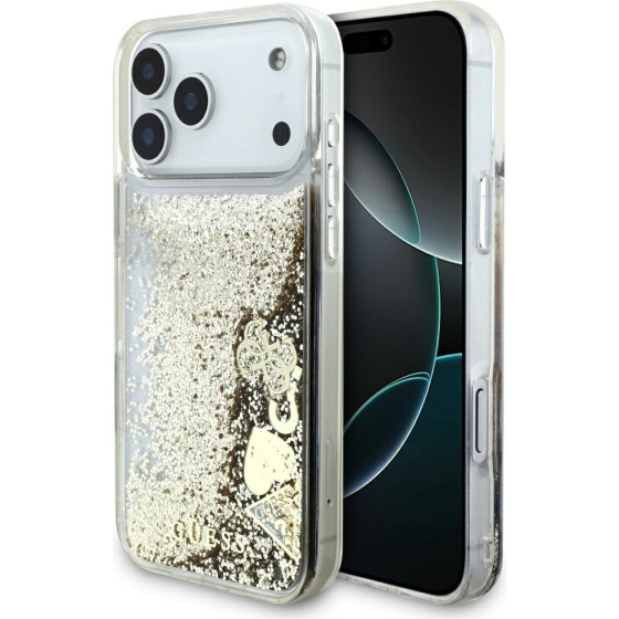 Guess Liq case. Glitter 4 Charms For Iphone 17 Pro Max Gold - (GUHCP17XGLHFLGO)