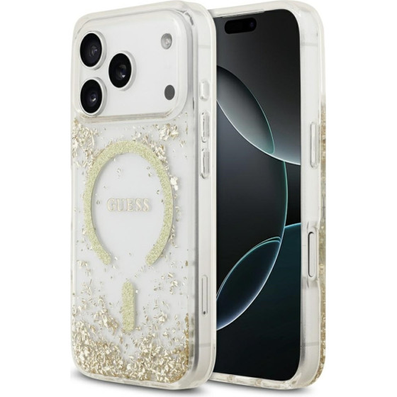 Guess Resin Bottom Glitter Magsafe Case For Iphone 17 Pro Gold - (GUHMP17LRGRGED)