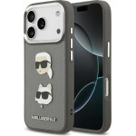 Karl Lagerfeld Fw Grained Karl & Choupette Heads Pins & Logo Case For Iphone 17 Pro Gray - (KLHCP17LPSFDHPOG)