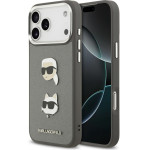 Karl Lagerfeld Fw Grained Karl & Choupette Heads Pins & Logo Case For Iphone 17 Pro Max Gray - (KLHCP17XPSFDHPOG)