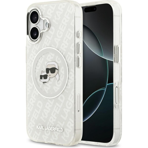 Karl Lagerfeld Iml Glitter Karl & Choupette Heads Logo Magsafe Case For Iphone 17 Gray - (KLHMP17SHMKBKCHOG)