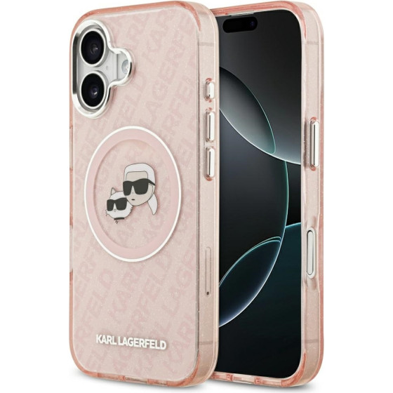 Karl Lagerfeld Iml Glitter Karl & Choupette Heads Logo Magsafe Case For Iphone 17 Pink - (KLHMP17SHMKBKCHOP)