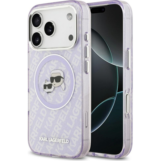 Karl Lagerfeld Iml Glitter Karl & Choupette Heads Logo Magsafe Case For Iphone 17 Pro Purple - (KLHMP17LHMKBKCHOU)