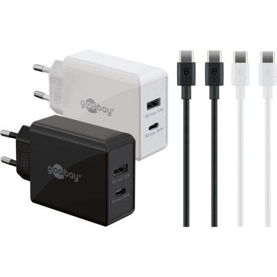 Goobay Twin Power Set 2x USB-C Chargers (30 W), 2x USB-C Cables - (79644)