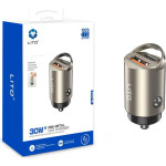 Lito - Car Charger - 1x USB, 1x Type-C, 60W, Fast Charging, Ultra-Mini & Sleek Design, Universal - Gunmetal - (IN-C03)
