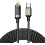 Lito - Data Cable (LD15) - Type-C To Lightning, Fast Charging, Braided Nylon, 60W, Led Display - Black