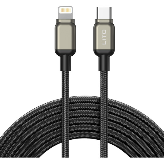 Lito - Data Cable (LD17) - Type-C To Lightning, Fast Charging, Braided Nylon - Black