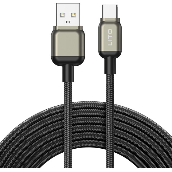 Lito - Data Cable (LD17) - Usb To Type-C, Fast Charging, Braided Nylon - Black