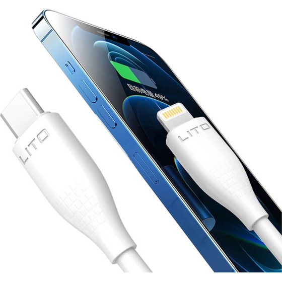 Lito - Data Cable Liquid Silicone (LD03) - Type-C To Lightning, Fast Charging, 60W, 1m - White