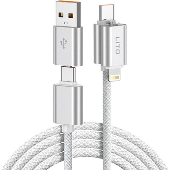 Lito - Data Cable Magnetic 4in1 (LD21) - 5A High Current, 100W Fast Charging, Magnetic Design, Built-In Smart Chip - White