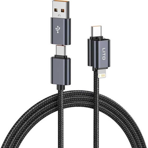 Lito - Data Cable Magnetic 4in1 - 5A High Current, 100W Fast Charging, Magnetic Design, Built-In Smart Chip - Black - (LD21)