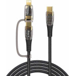 Lito - Data Cable Transparent 2in1 (LD12) - Type-C To Type-C, Lightning, Fast Charge, Braided, Anti-Oxidant - Black