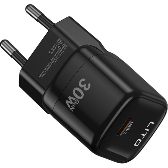 Lito - Wall Charger (LC11) - Type-C Output, PD30W, GaN, Real Time Protection, Eu Plug - Black