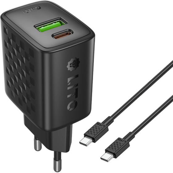 Lito - Wall Charger (LC19T) - With Type-C Cable Included, Type-C, Usb Output, PD30W, GaN, Pc Fireproof, Eu Plug - Black