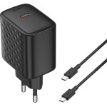 Lito - Wall Charger (LC20T) - With Type-C Cable Included, Type-C Output, PD45W, GaN, Pc Fireproof, Eu Plug - Black