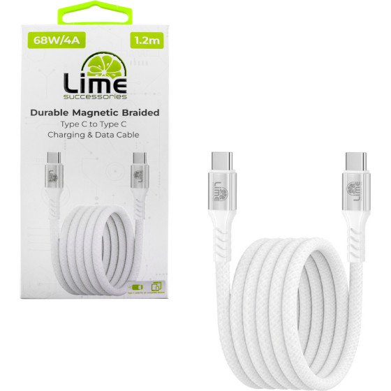 Lime Successories Lime USB-C Type C To USB-C Type C 4A ��������-Data Durable Magnetic Braided 1.2m LBMCC01 68W WHITE