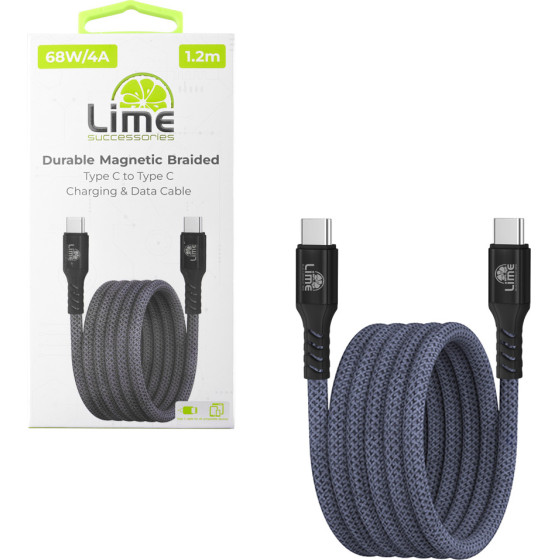 Lime Successories Lime USB-C Type C To USB-C Type C 4A ��������-Data Durable Magnetic Braided 1.2m LBMCC02 68W GREY