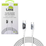 Lime Successories Lime USB-C Type C To USB-C Type C 6A ��������-Data Durable Braided With Led Display 1.2m LBLCC01 120W WHITE
